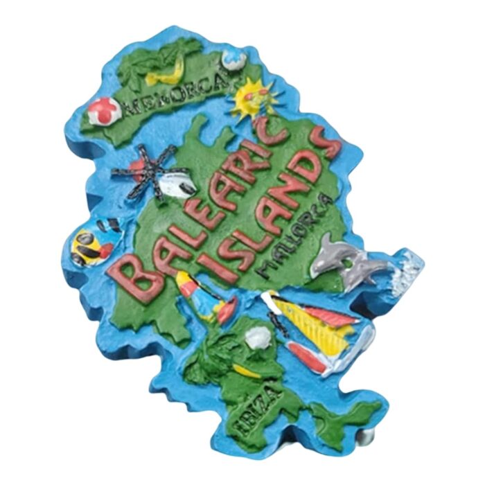 balearic islands spain fridge magnet – mallorca ibiza menorca map design, nautical style souvenir for whiteboard & refrigerator