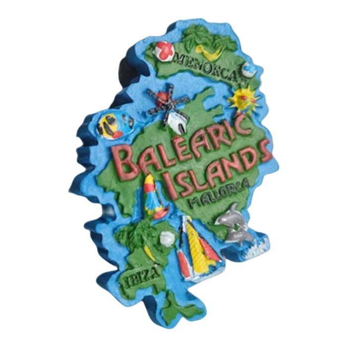 balearic islands spain fridge magnet – mallorca ibiza menorca map design, nautical style souvenir for whiteboard & refrigerator