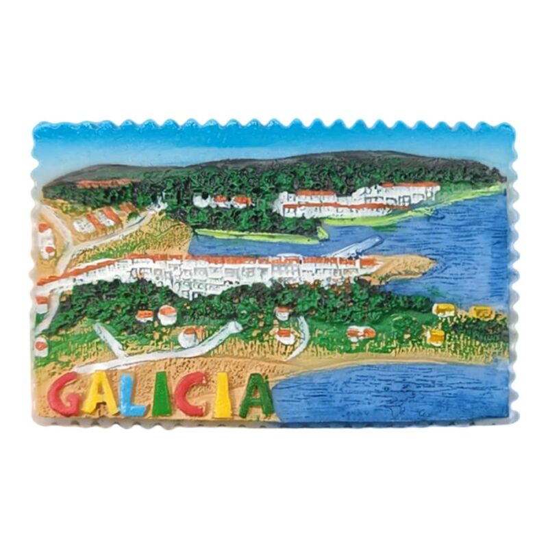 galicia spain fridge magnet – colorful coastal landscape scene, travel collector’s gift & magnetic board decor