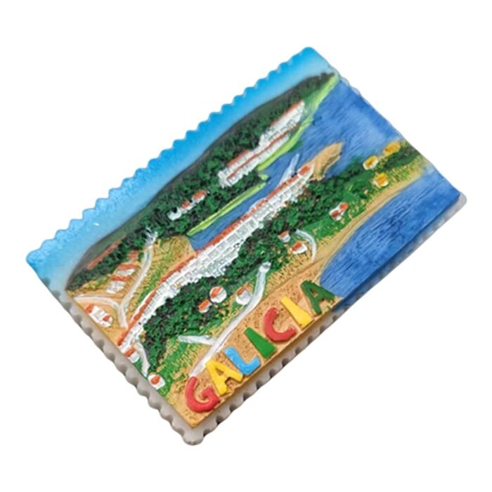 galicia spain fridge magnet – colorful coastal landscape scene, travel collector’s gift & magnetic board decor