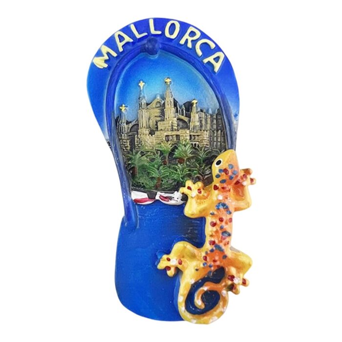 mallorca spain fridge magnet – sandal flip flop shape with cathedral view, beachy travel souvenir & locker decor