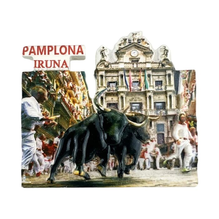 pamplona iruña spain fridge magnet – running of the bulls scene, iconic spanish festival gift & travel display piece