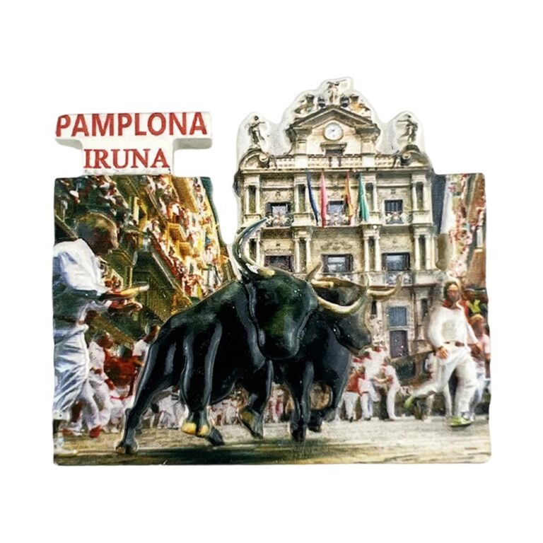 pamplona iruña spain fridge magnet – running of the bulls scene, iconic spanish festival gift & travel display piece