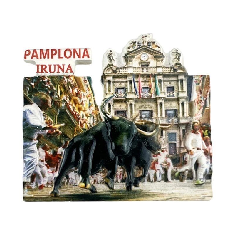pamplona iruña spain fridge magnet – running of the bulls scene, iconic spanish festival gift & travel display piece