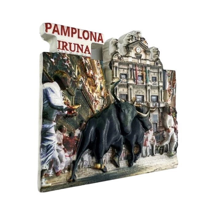 pamplona iruña spain fridge magnet – running of the bulls scene, iconic spanish festival gift & travel display piece