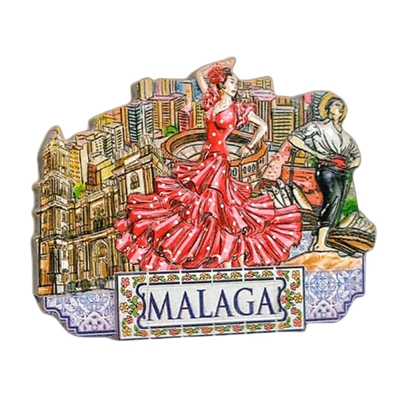 malaga spain fridge magnet – flamenco dancer scene, vibrant cultural gift for fridge or office display
