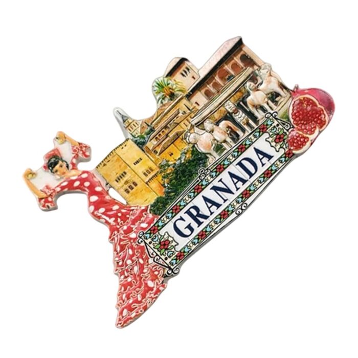 granada spain fridge magnet – alhambra & flamenco design, spanish heritage souvenir for magnetic boards