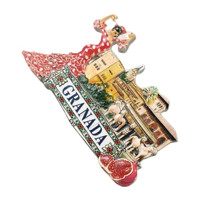 granada spain fridge magnet – alhambra & flamenco design, spanish heritage souvenir for magnetic boards