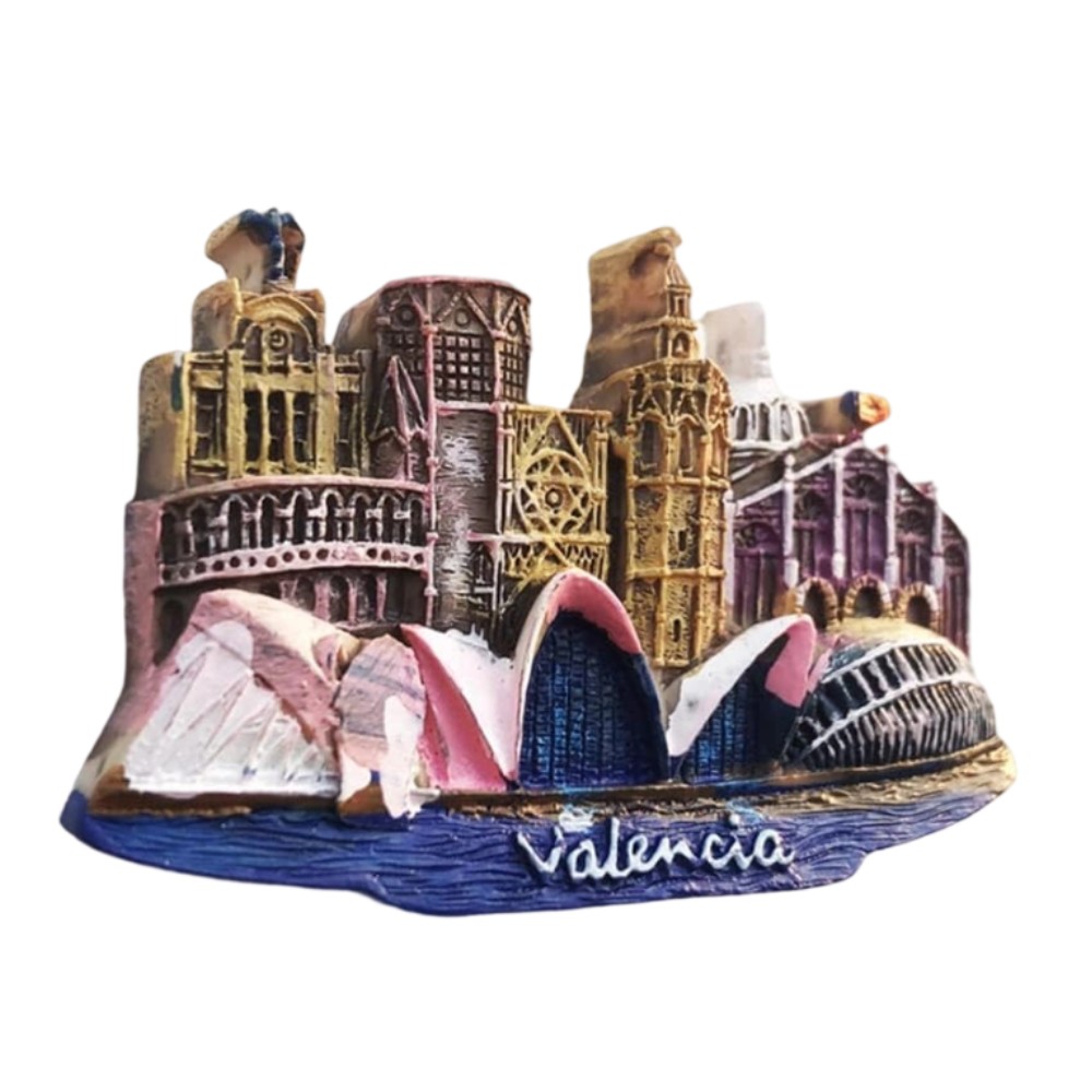 valencia spain fridge magnet – modern & historic skyline design, unique spain city travel gift