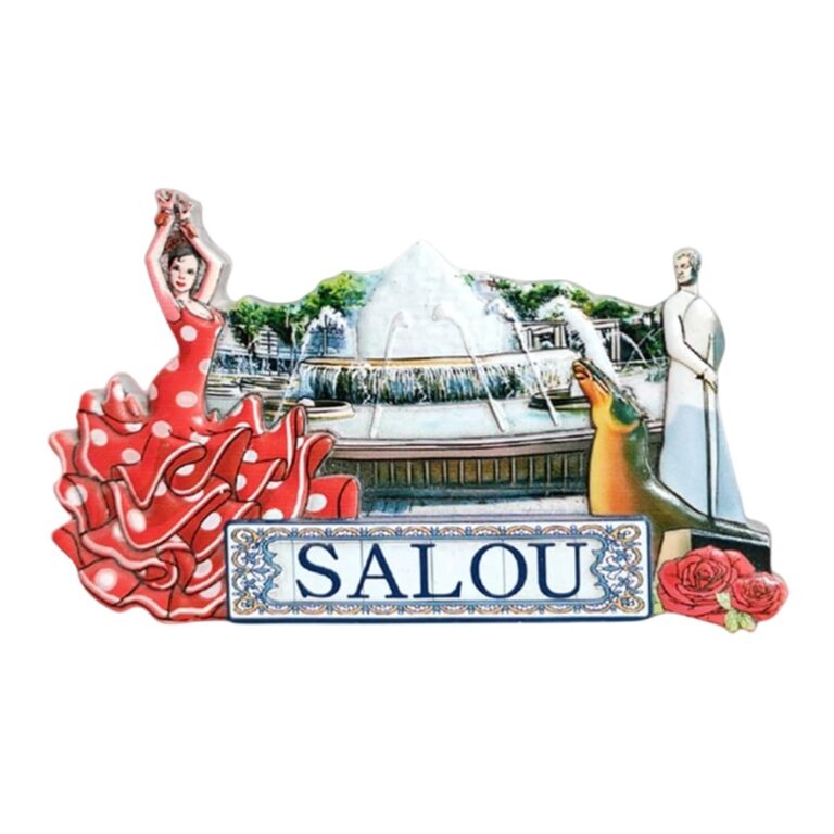 salou spain fridge magnet – flamenco dancer & fountain scene, spanish coastal vacation gift & whiteboard decor