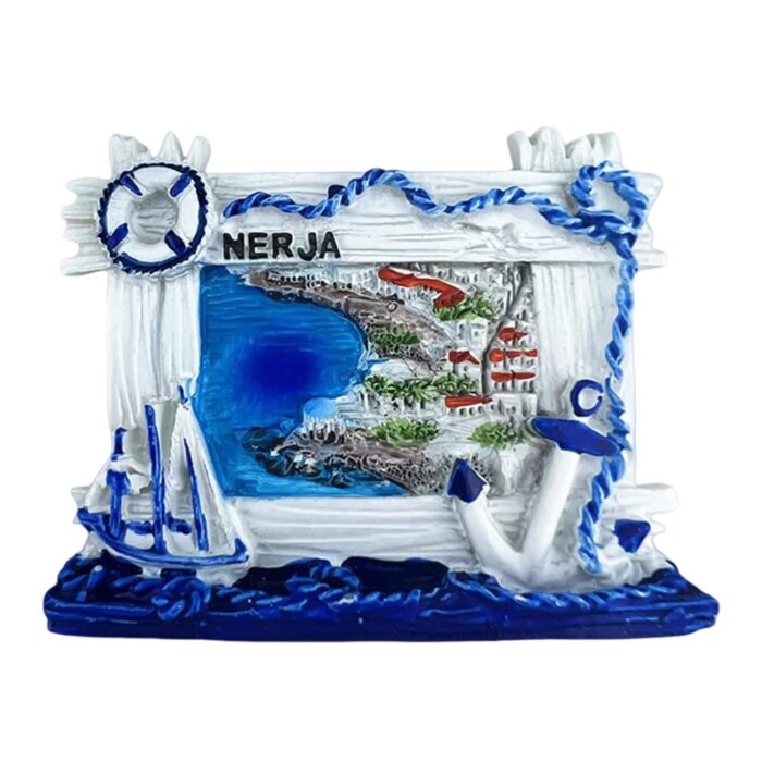 nerja spain fridge magnet – nautical beach scene travel souvenir for coastal decor & magnetic boards