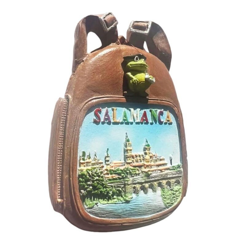 salamanca spain fridge magnet – backpack & frog symbol design, cultural travel souvenir & locker gift
