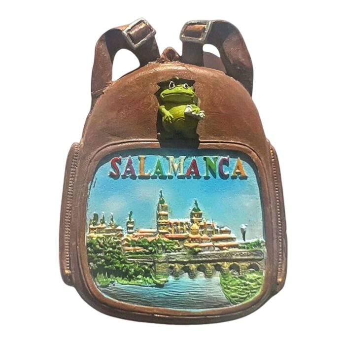 salamanca spain fridge magnet – backpack & frog symbol design, cultural travel souvenir & locker gift