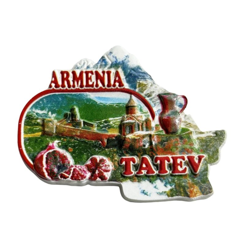 armenia fridge magnet – tatev monastery design with pomegranate – cultural gift & decor