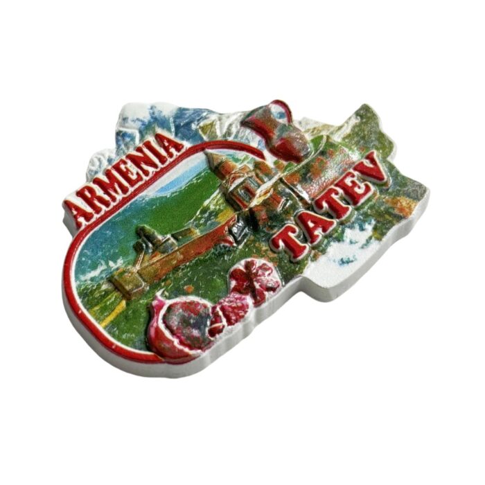 armenia fridge magnet – tatev monastery design with pomegranate – cultural gift & decor