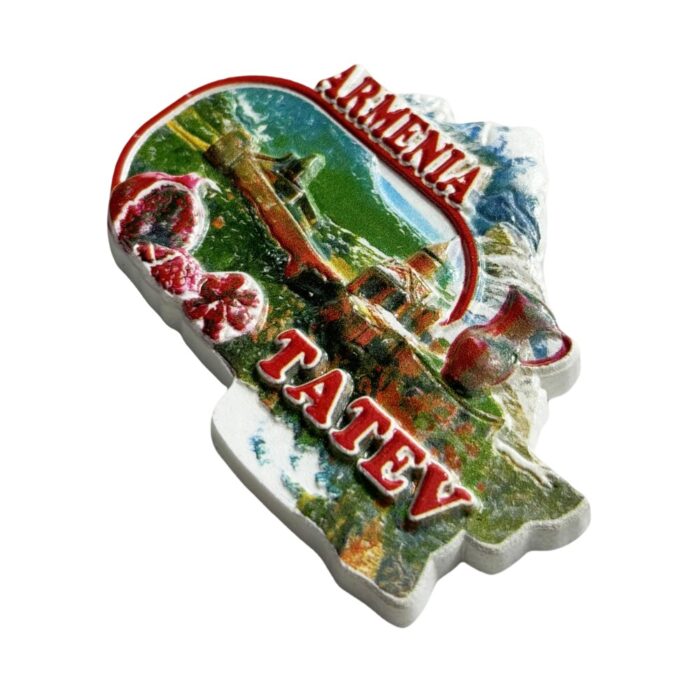 armenia fridge magnet – tatev monastery design with pomegranate – cultural gift & decor