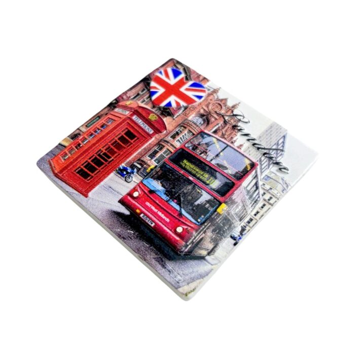 london england fridge magnet – red bus & telephone booth cityscape souvenir