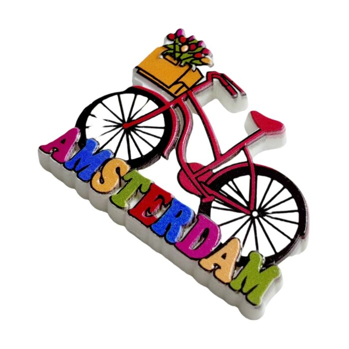 amsterdam netherlands fridge magnet – colorful bicycle design for memo boards & gifts