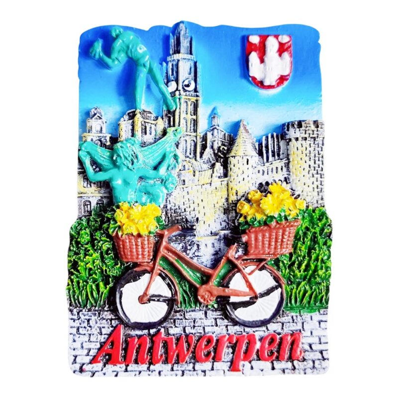 antwerp belgium fridge magnet antwerpen cityscape with bicycle travel gift & decorative keepsake