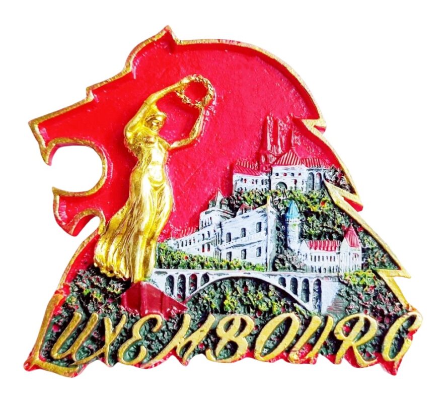 luxembourg fridge magnet scenic castle & golden lady monument travel keepsake & europe collectible