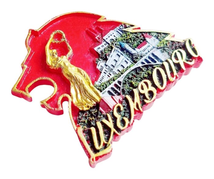 luxembourg fridge magnet scenic castle & golden lady monument travel keepsake & europe collectible