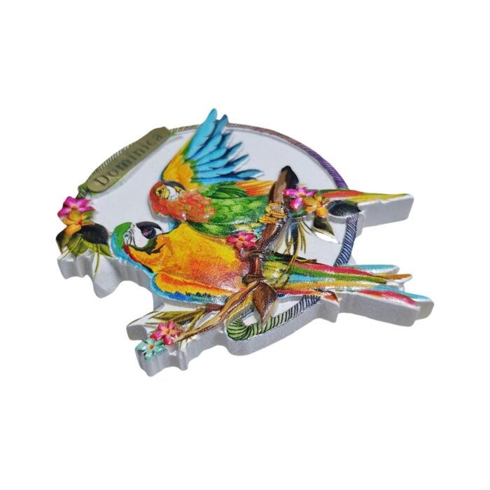 dominica island fridge magnet – colorful birds travel keepsake & tropical decor