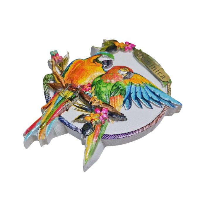 dominica island fridge magnet – colorful birds travel keepsake & tropical decor