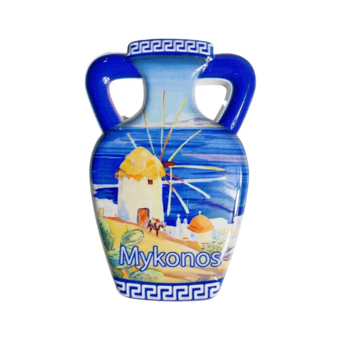 mykonos windmill fridge magnet greece island souvenir & aegean travel vibe decoration