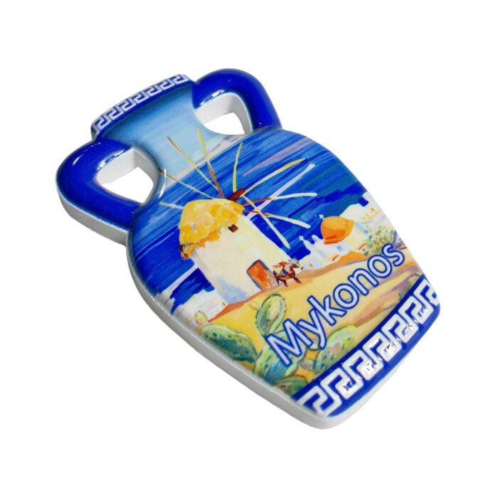 mykonos windmill fridge magnet greece island souvenir & aegean travel vibe decoration