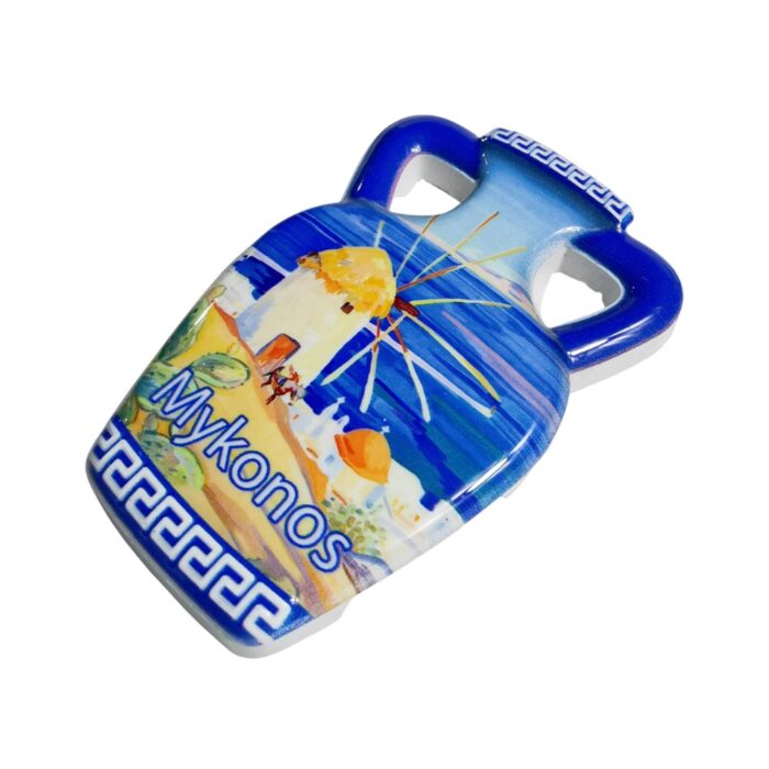 mykonos windmill fridge magnet greece island souvenir & aegean travel vibe decoration