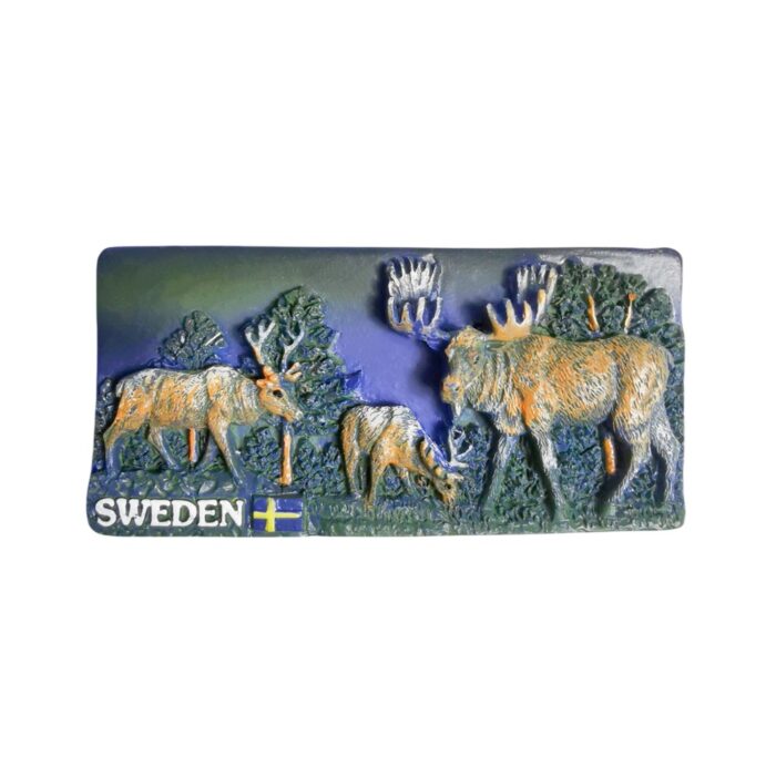 sweden elk forest scene fridge magnet – nordic wildlife gift & cabin decoration