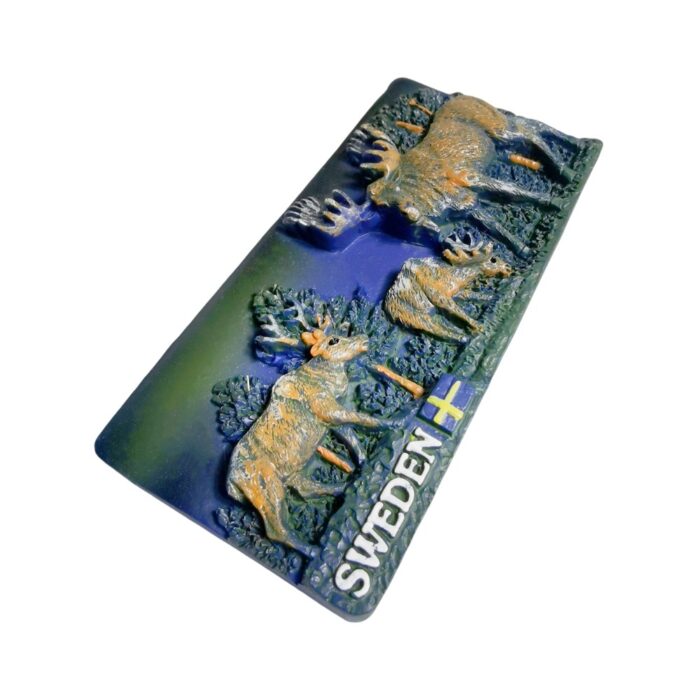 sweden elk forest scene fridge magnet – nordic wildlife gift & cabin decoration