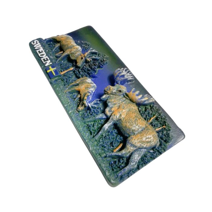 sweden elk forest scene fridge magnet – nordic wildlife gift & cabin decoration