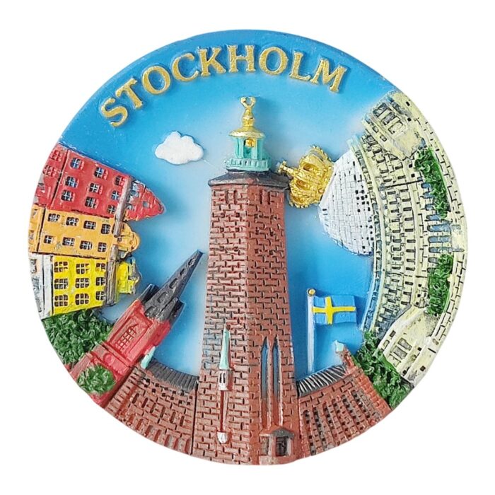stockholm sweden fridge magnet – colorful scandinavian cityscape travel souvenir & nordic kitchen decor