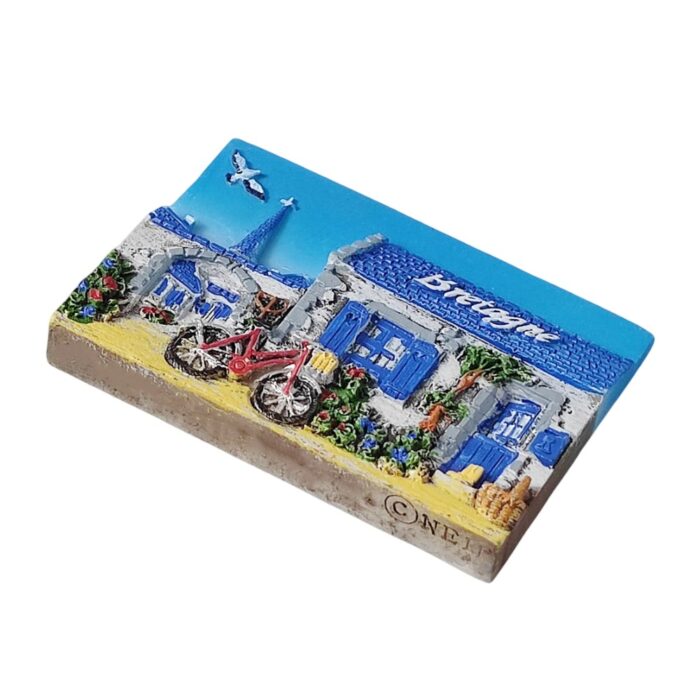 bretagne france fridge magnet – seaside village style travel memento with bicycle & coastal charm