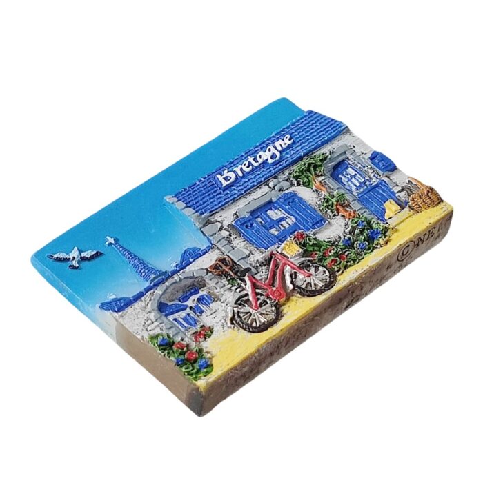 bretagne france fridge magnet – seaside village style travel memento with bicycle & coastal charm