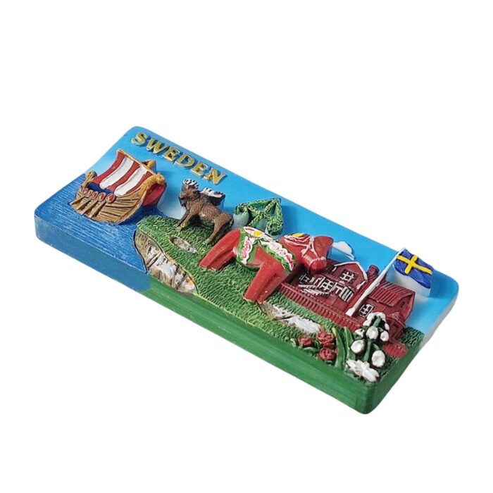 sweden fridge magnet – traditional dala horse, viking ship & moose travel gift for nordic lovers