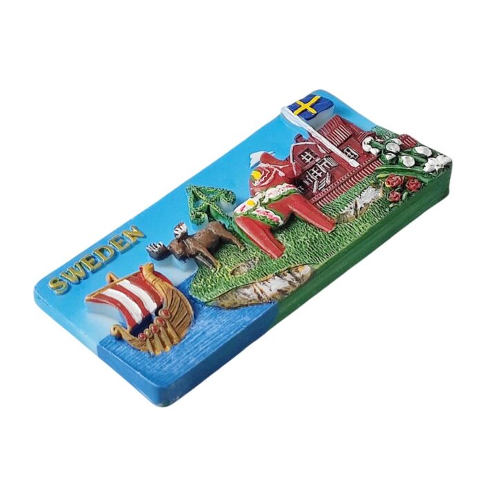 sweden fridge magnet – traditional dala horse, viking ship & moose travel gift for nordic lovers