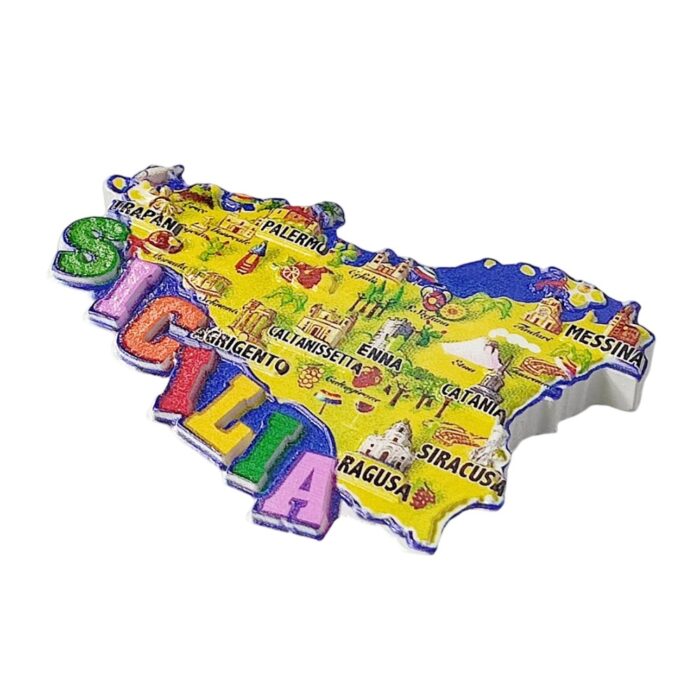 sicilia italy map fridge magnet – colorful island attractions souvenir & mediterranean decor