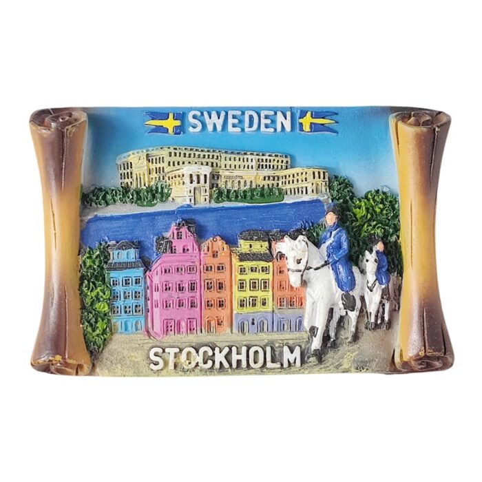 sweden fridge magnet – stockholm old town & royal guard design for travel souvenir & office decoration