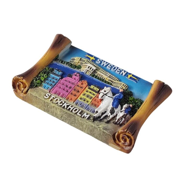 sweden fridge magnet – stockholm old town & royal guard design for travel souvenir & office decoration