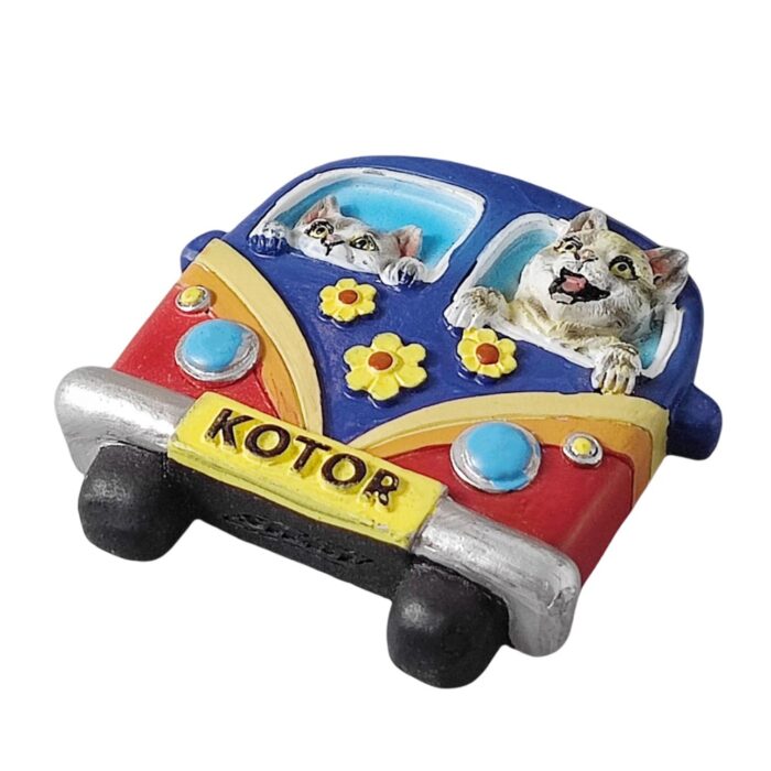kotor montenegro fridge magnet – cute cats in camper van souvenir for animal lovers & travel decor