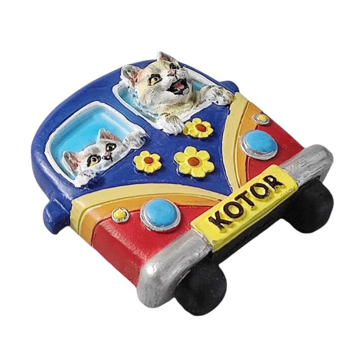 kotor montenegro fridge magnet – cute cats in camper van souvenir for animal lovers & travel decor