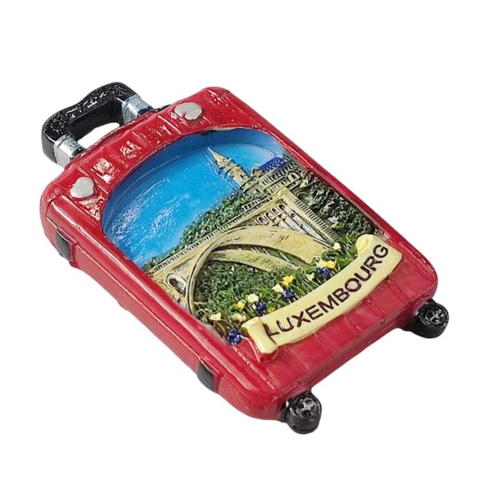 luxembourg fridge magnet – red suitcase travel keepsake with iconic bridge view & european city charm