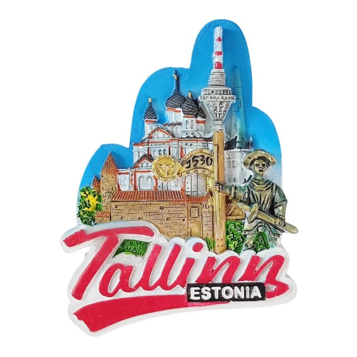 tallinn estonia fridge magnet – medieval old town with guard figure & tower travel souvenir