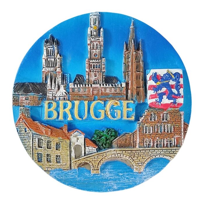 brugge belgium fridge magnet – gothic bell towers & bridge scene travel souvenir from medieval bruges