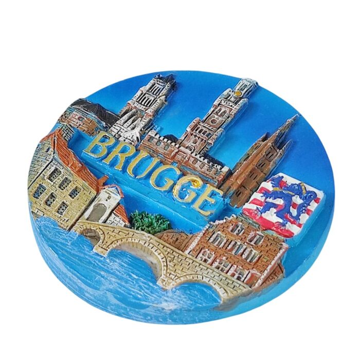 brugge belgium fridge magnet – gothic bell towers & bridge scene travel souvenir from medieval bruges