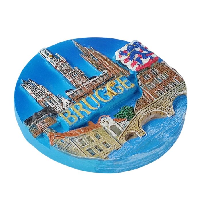 brugge belgium fridge magnet – gothic bell towers & bridge scene travel souvenir from medieval bruges