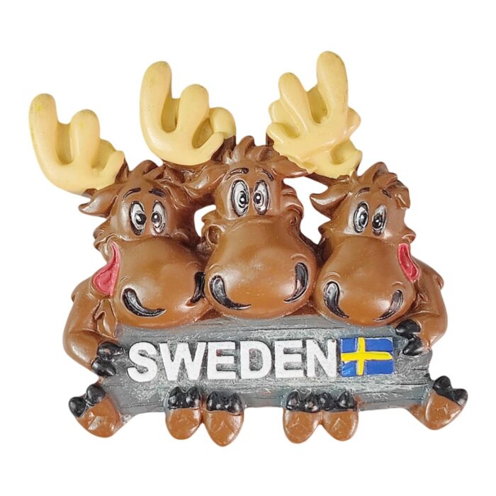 sweden moose fridge magnet – cute cartoon elk travel souvenir for scandinavian wildlife fans