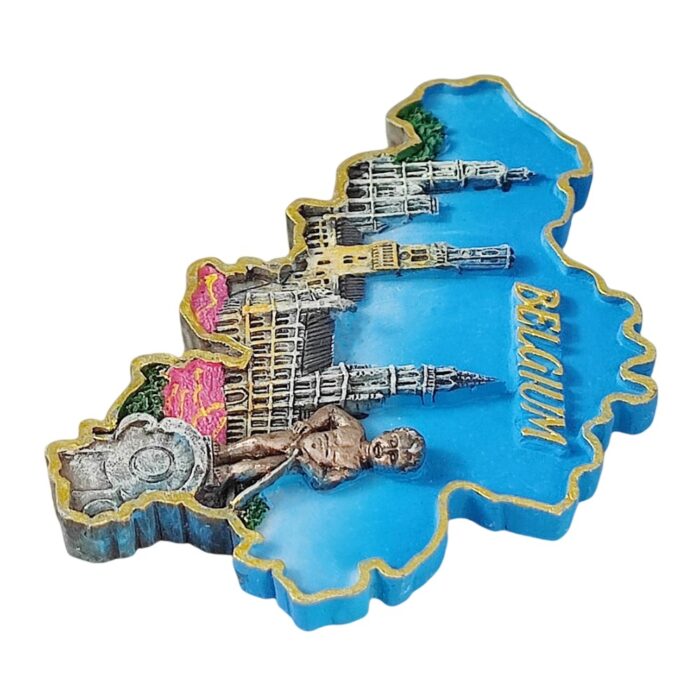 belgium fridge magnet – country map with historic buildings & manneken pis travel keepsake decor